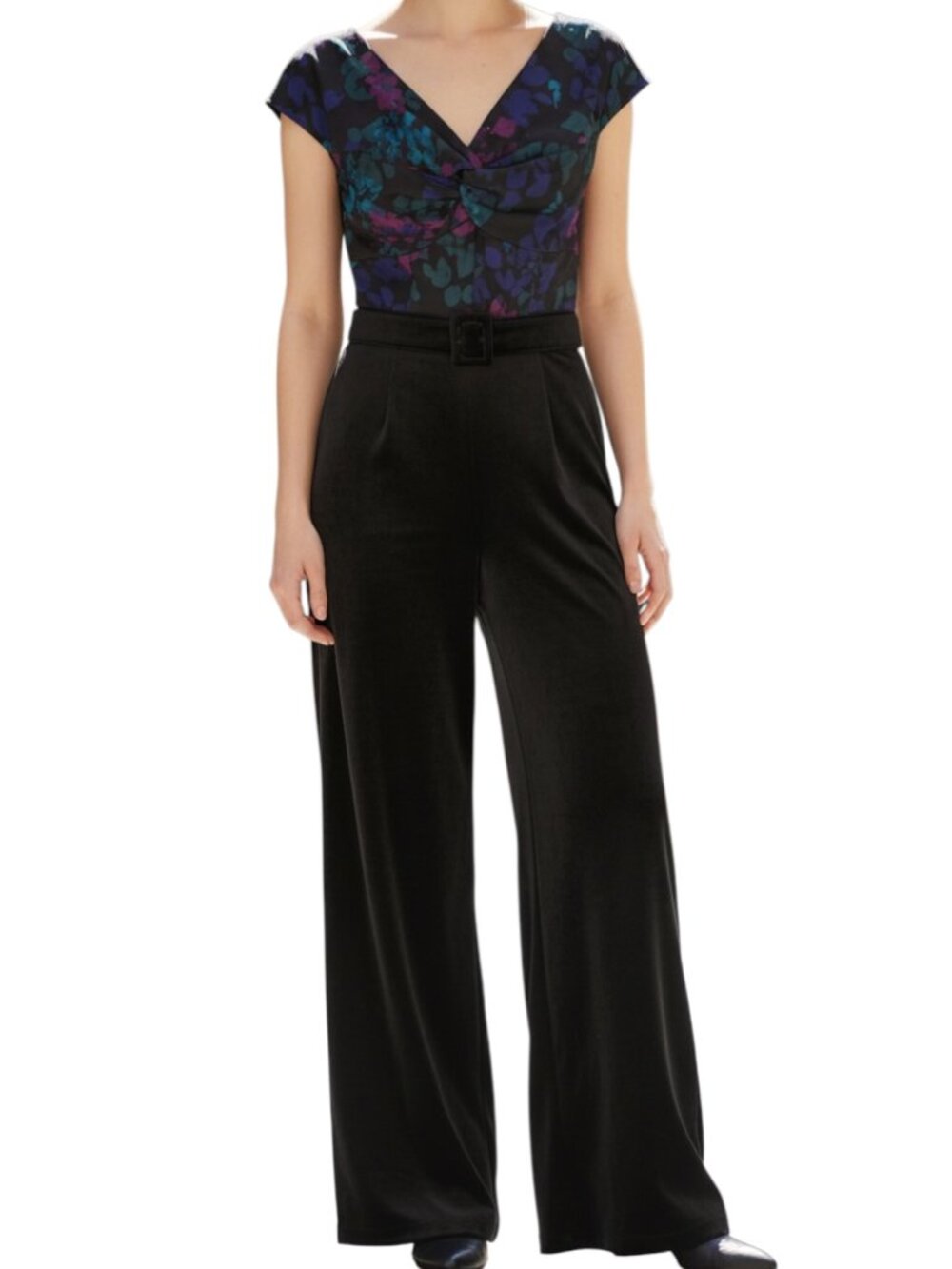 J Peterman Monte Carlo Jumpsuit Romper Velvet Pants Belted Black Blue Red 6